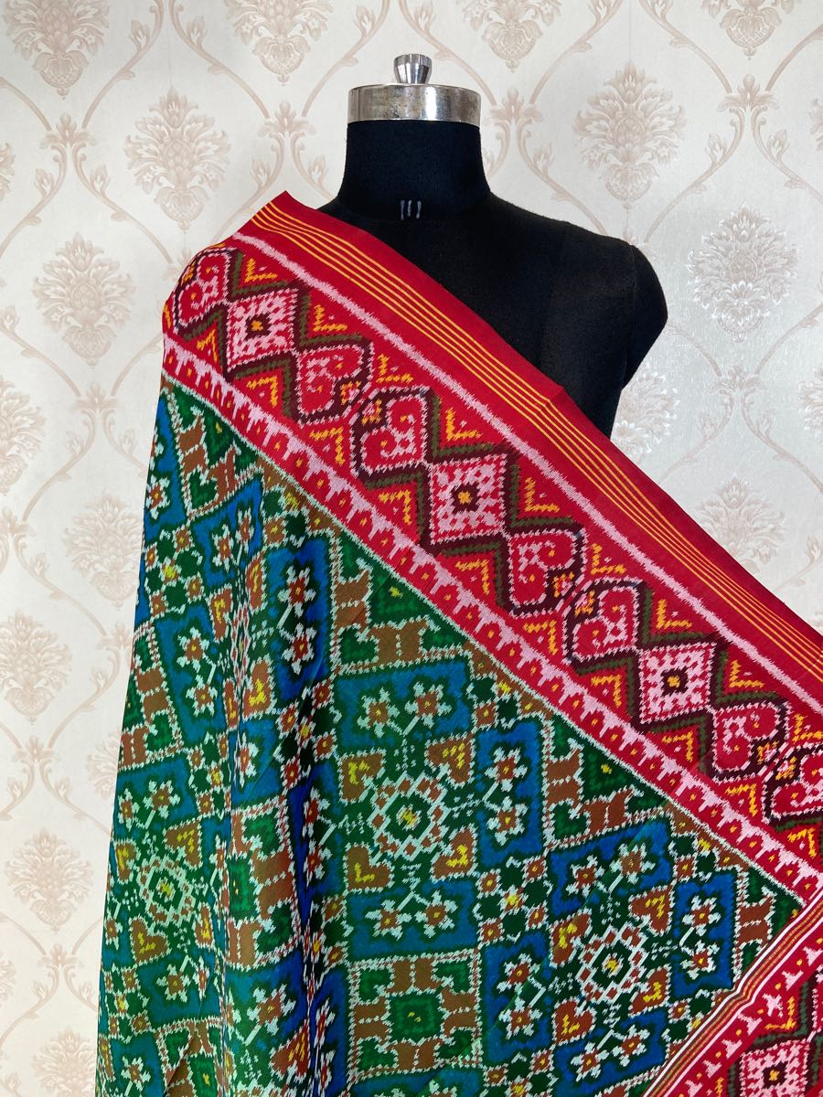 Peacock Blue Navratna Mix Design Ganga Jamna Patola Dupatta - SindhoiPatolaArt