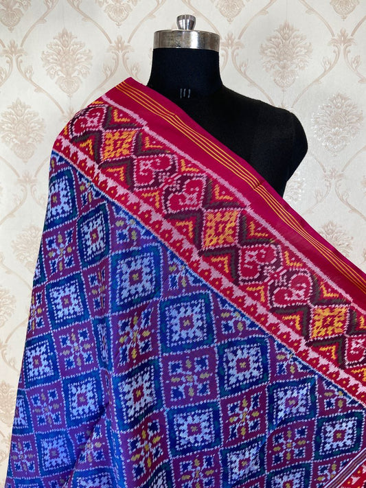 Pink and Blue Chandabhat Design Patola Dupatta - SindhoiPatolaArt
