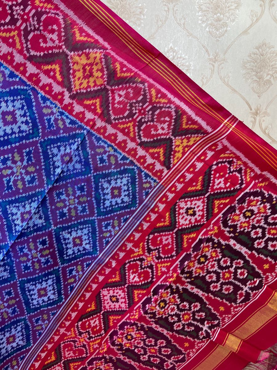 Pink and Blue Chandabhat Design Patola Dupatta - SindhoiPatolaArt