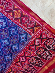 Pink and Blue Chandabhat Design Patola Dupatta - SindhoiPatolaArt