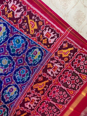 pink and blue multicolour flower design patola dupatta - SindhoiPatolaArt