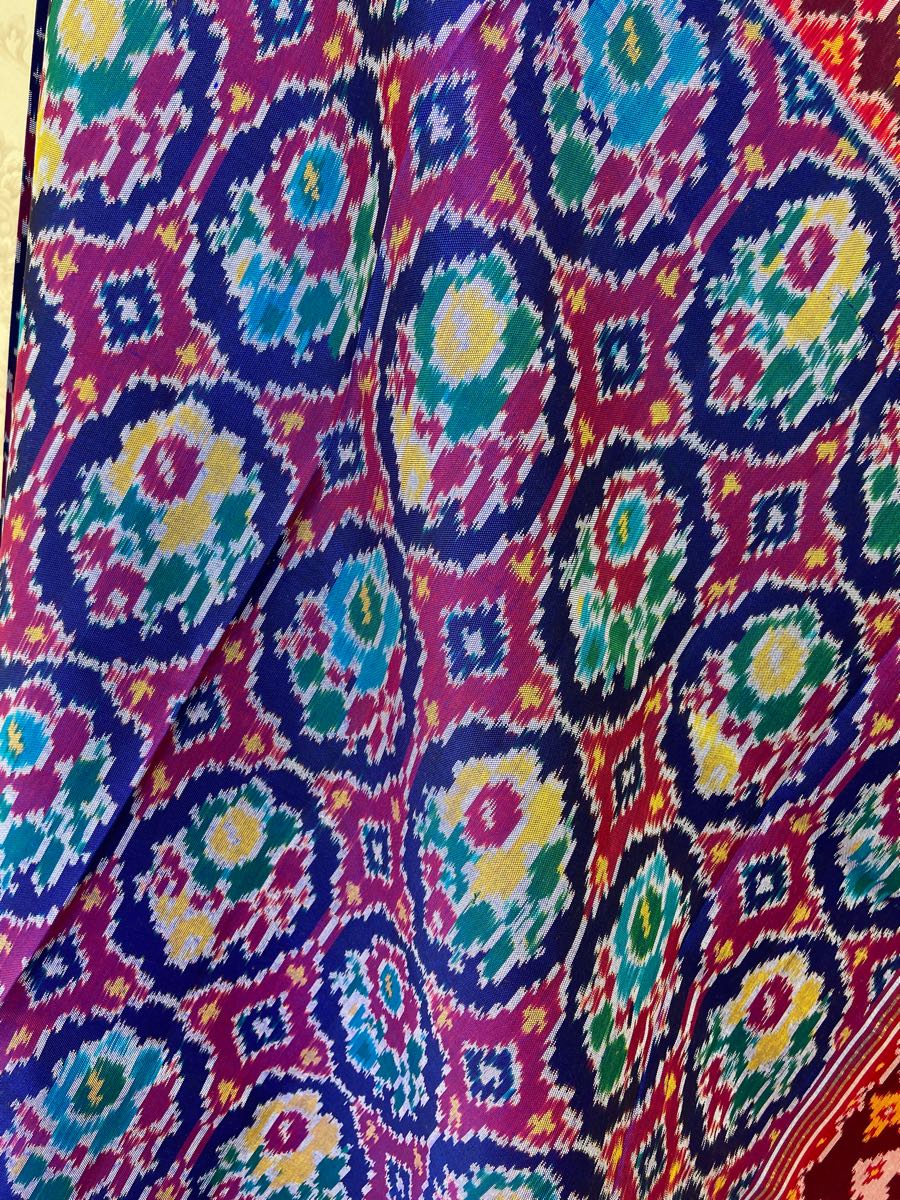 pink and blue multicolour flower design patola dupatta - SindhoiPatolaArt