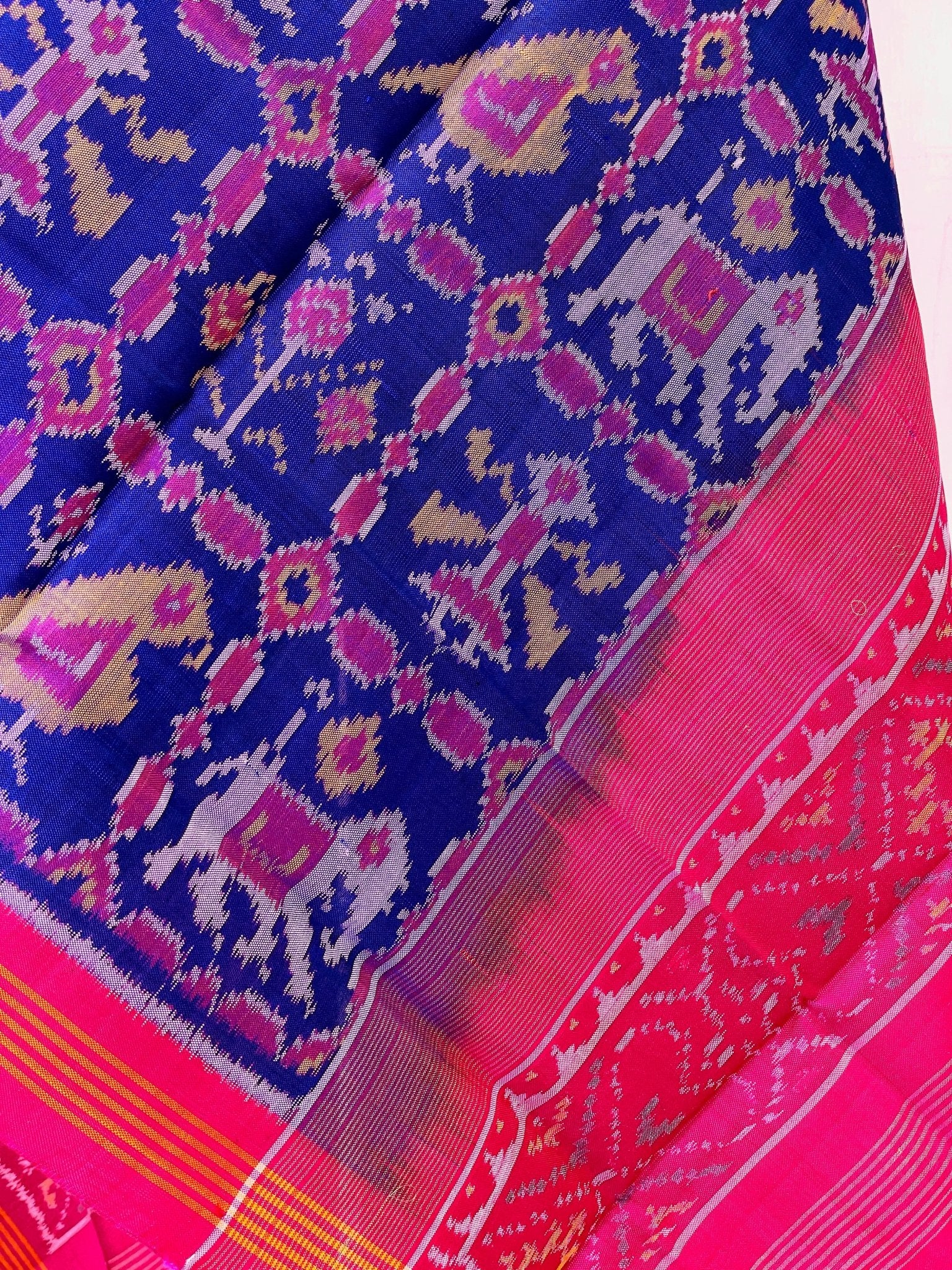 pink and blue narikunj design patola dupatta - SindhoiPatolaArt