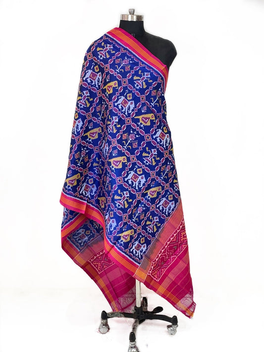 pink and blue narikunj design patola dupatta - SindhoiPatolaArt