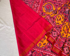 pink and rust orenge big figure design Semi Double ikat patola - SindhoiPatolaArt