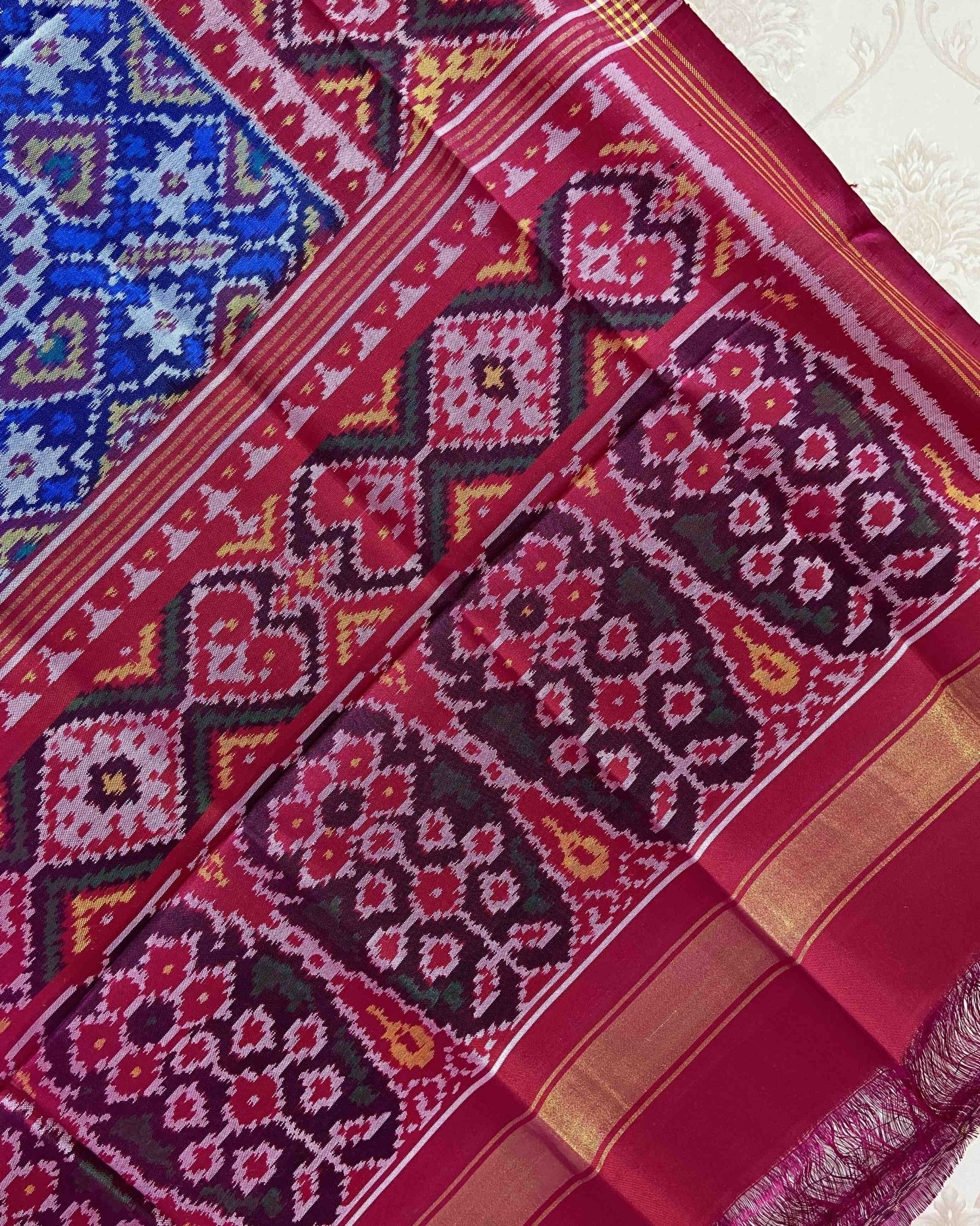 Pink & Blue Manekchowk Designer Patola Dupatta - SindhoiPatolaArt