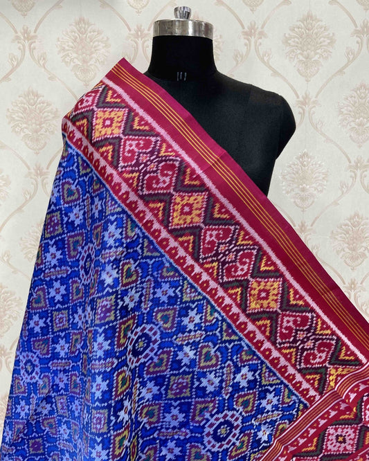 Pink & Blue Manekchowk Designer Patola Dupatta - SindhoiPatolaArt