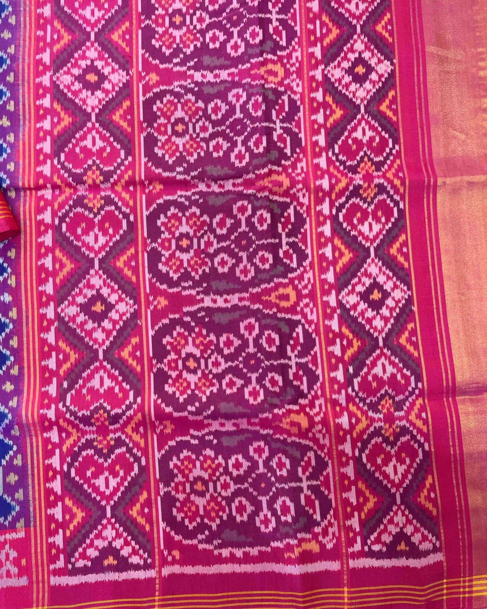 Pink & Blue Narikunj Designer Patola Saree - SindhoiPatolaArt