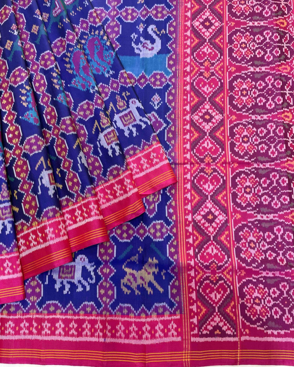 Pink & Blue Narikunj Designer Patola Saree - SindhoiPatolaArt