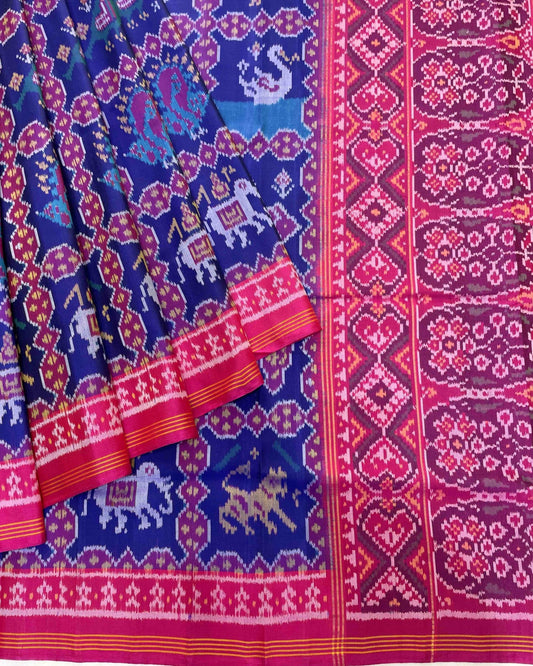 Pink & Blue Narikunj Designer Patola Saree - SindhoiPatolaArt