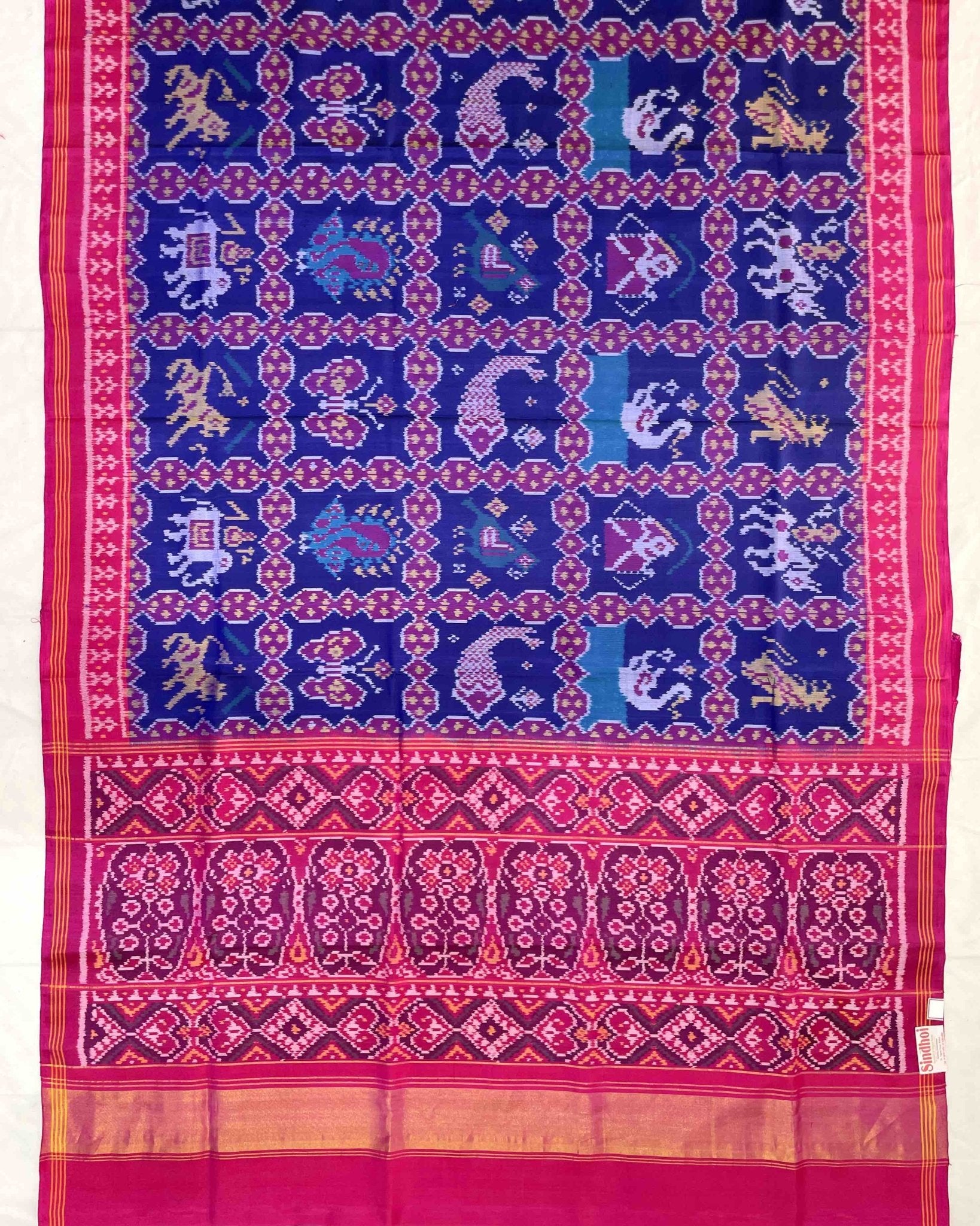 Pink & Blue Narikunj Designer Patola Saree - SindhoiPatolaArt