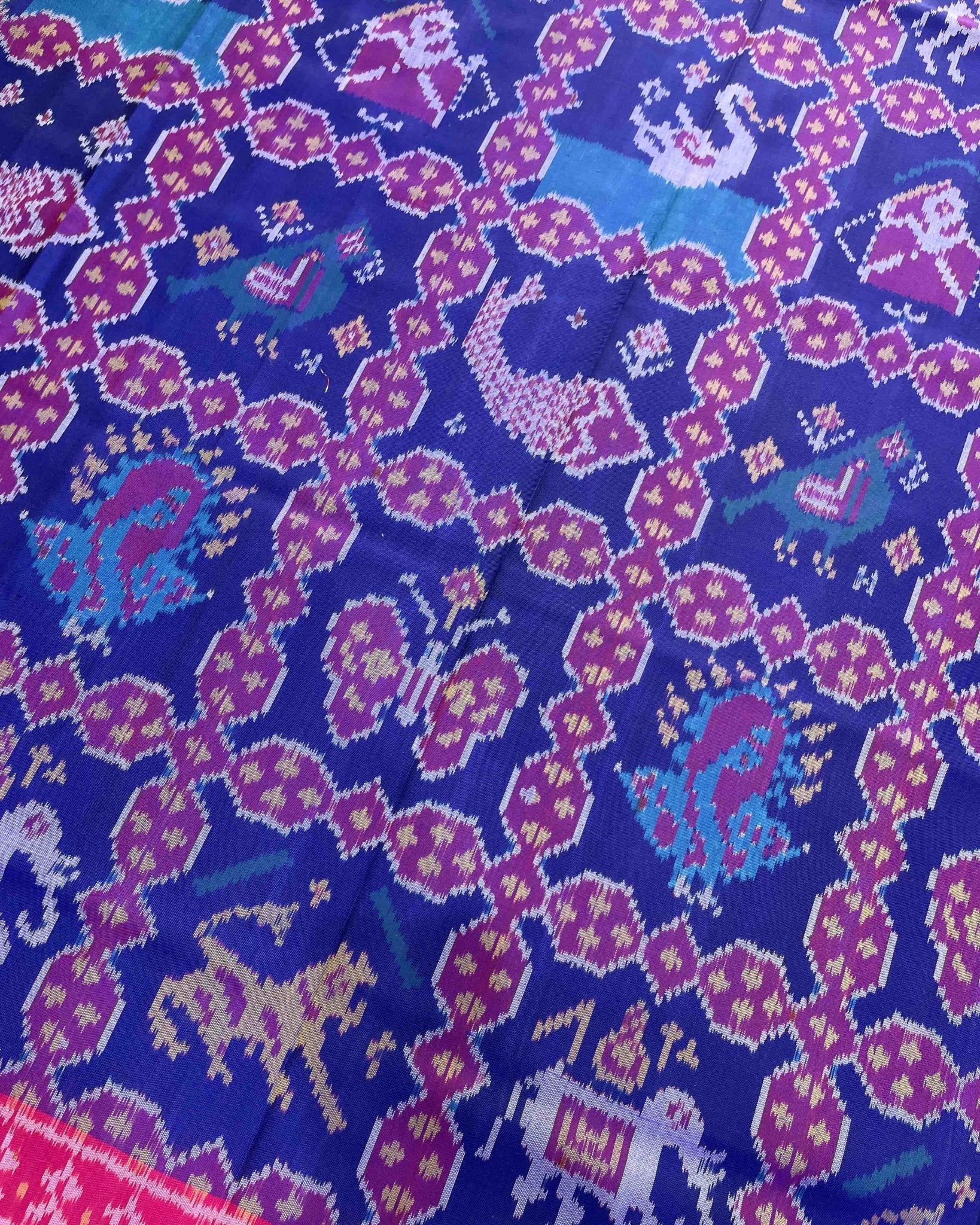 Pink & Blue Narikunj Designer Patola Saree - SindhoiPatolaArt