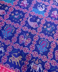 Pink & Blue Narikunj Designer Patola Saree - SindhoiPatolaArt