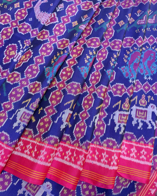 Pink & Blue Narikunj Designer Patola Saree - SindhoiPatolaArt