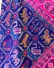 Pink & Blue Narikunj Patola Dupatta - SindhoiPatolaArt