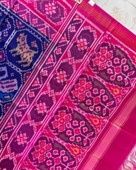 Pink & Blue Narikunj Patola Dupatta - SindhoiPatolaArt