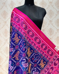 Pink & Blue Narikunj Patola Dupatta - SindhoiPatolaArt