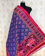 Pink & Blue Panchanda Patola Dupatta - SindhoiPatolaArt