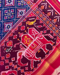 Pink & Blue Panchanda Patola Dupatta - SindhoiPatolaArt