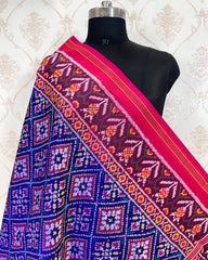 Pink & Blue Panchanda Patola Dupatta - SindhoiPatolaArt