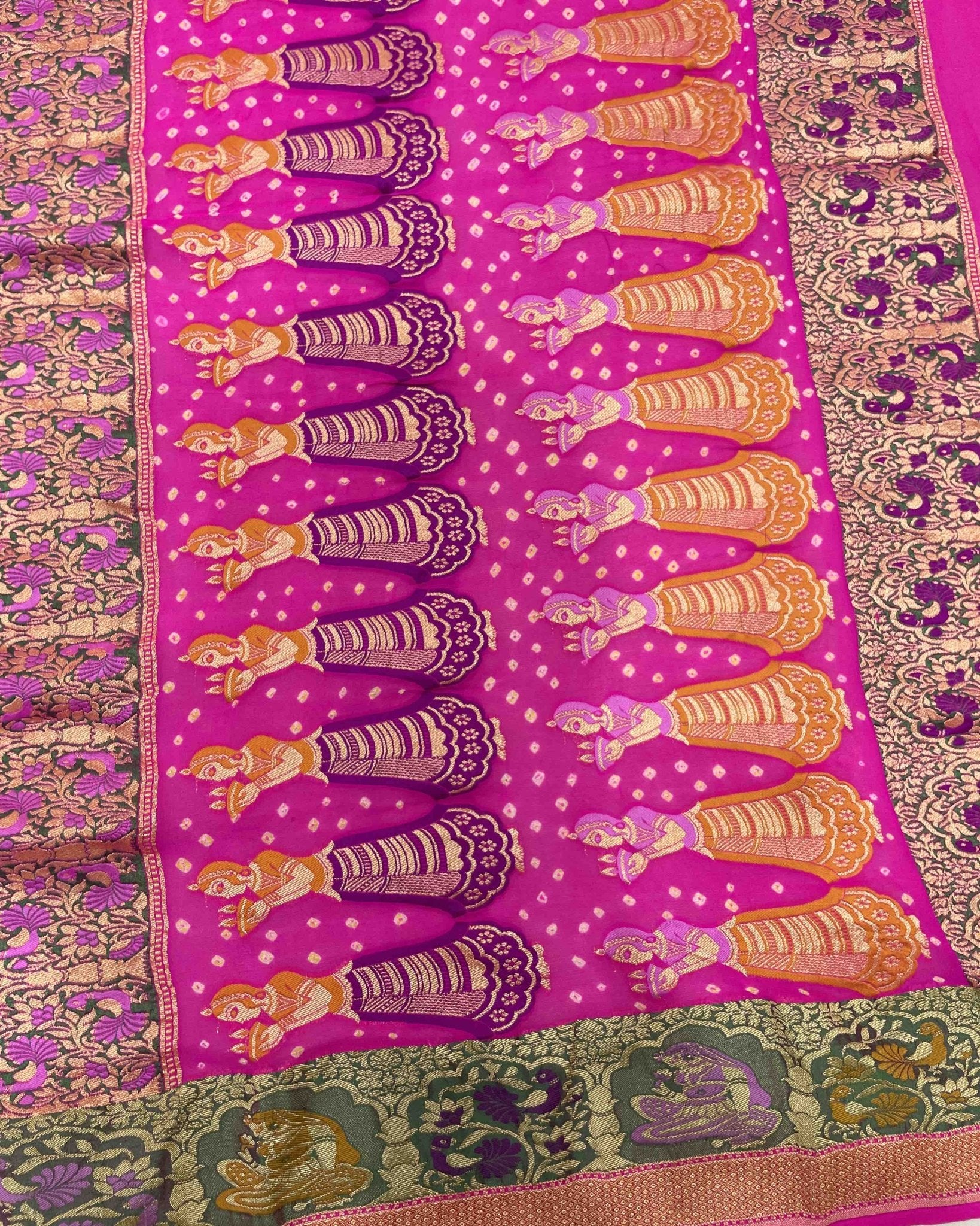 Pink Chex Bandhani Saree - SindhoiPatolaArt