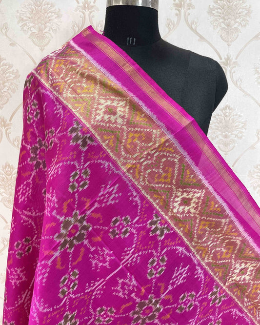 Pink Chhabdi Designer Patola Dupatta - SindhoiPatolaArt