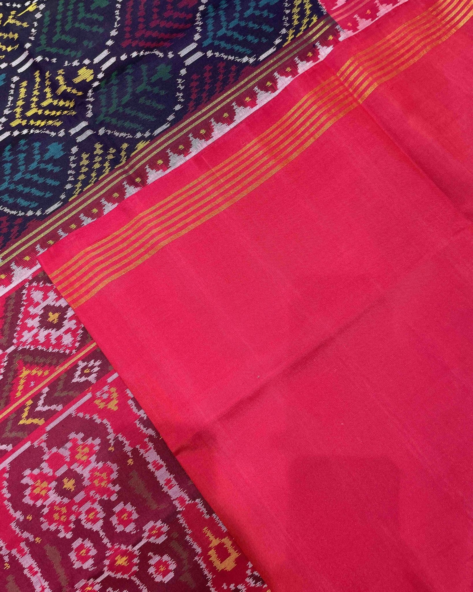 Pink & Dark Blue Multicolour Designer Patola Saree - SindhoiPatolaArt