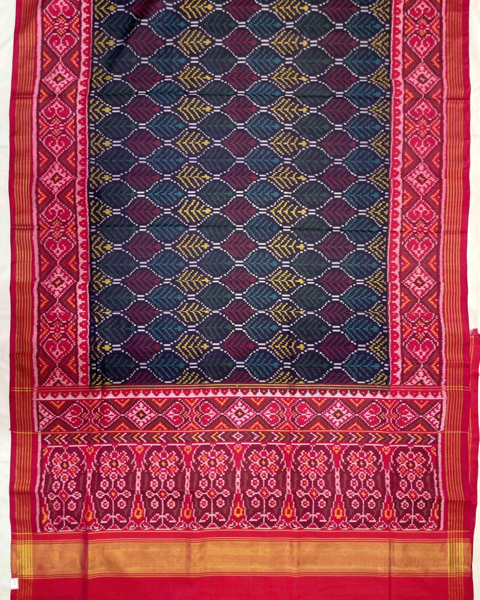 Pink & Dark Blue Multicolour Designer Patola Saree - SindhoiPatolaArt