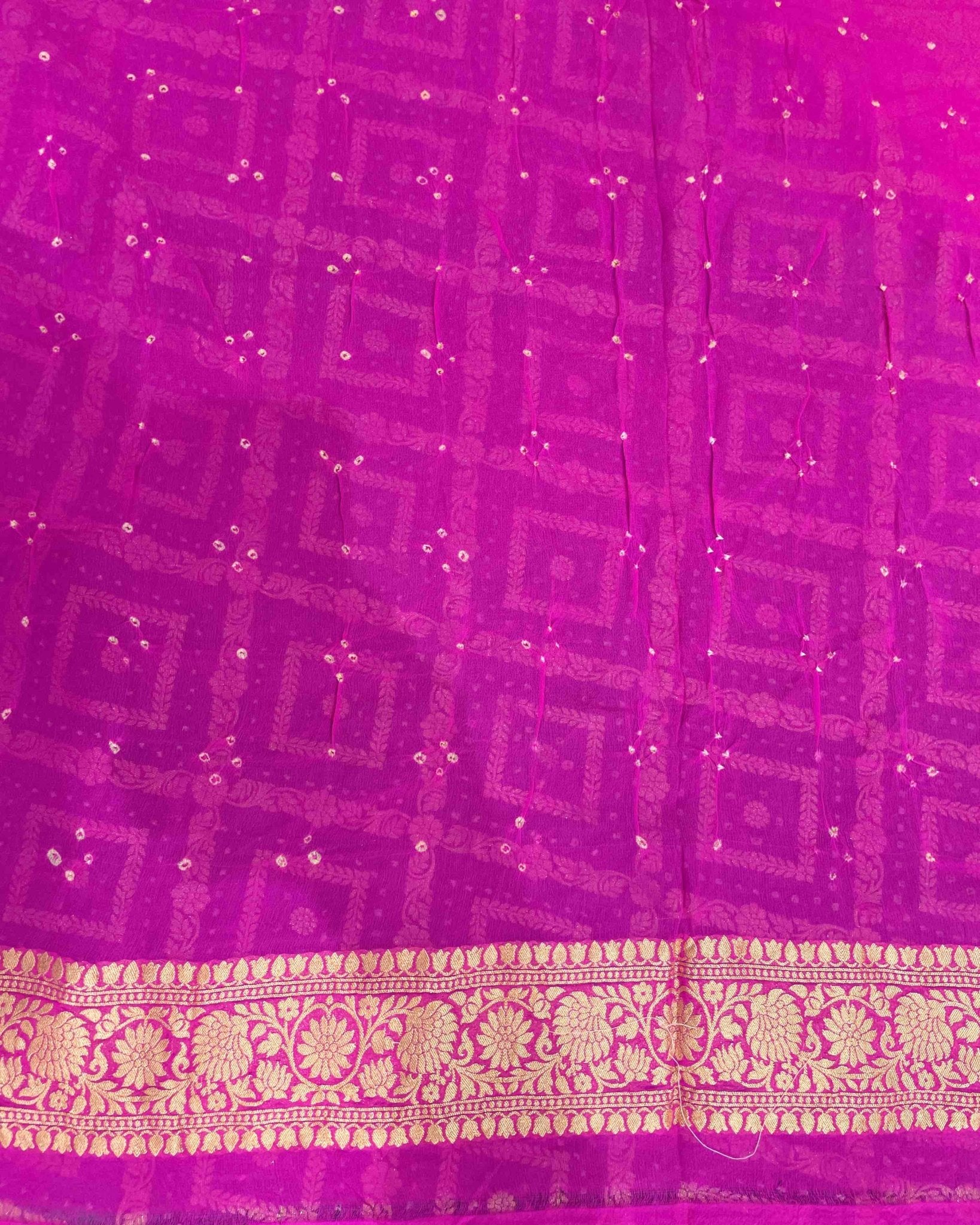 Pink & Dark Greish Banarasi Bandhani Saree - SindhoiPatolaArt