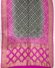 Pink & Dark Greish Banarasi Bandhani Saree - SindhoiPatolaArt