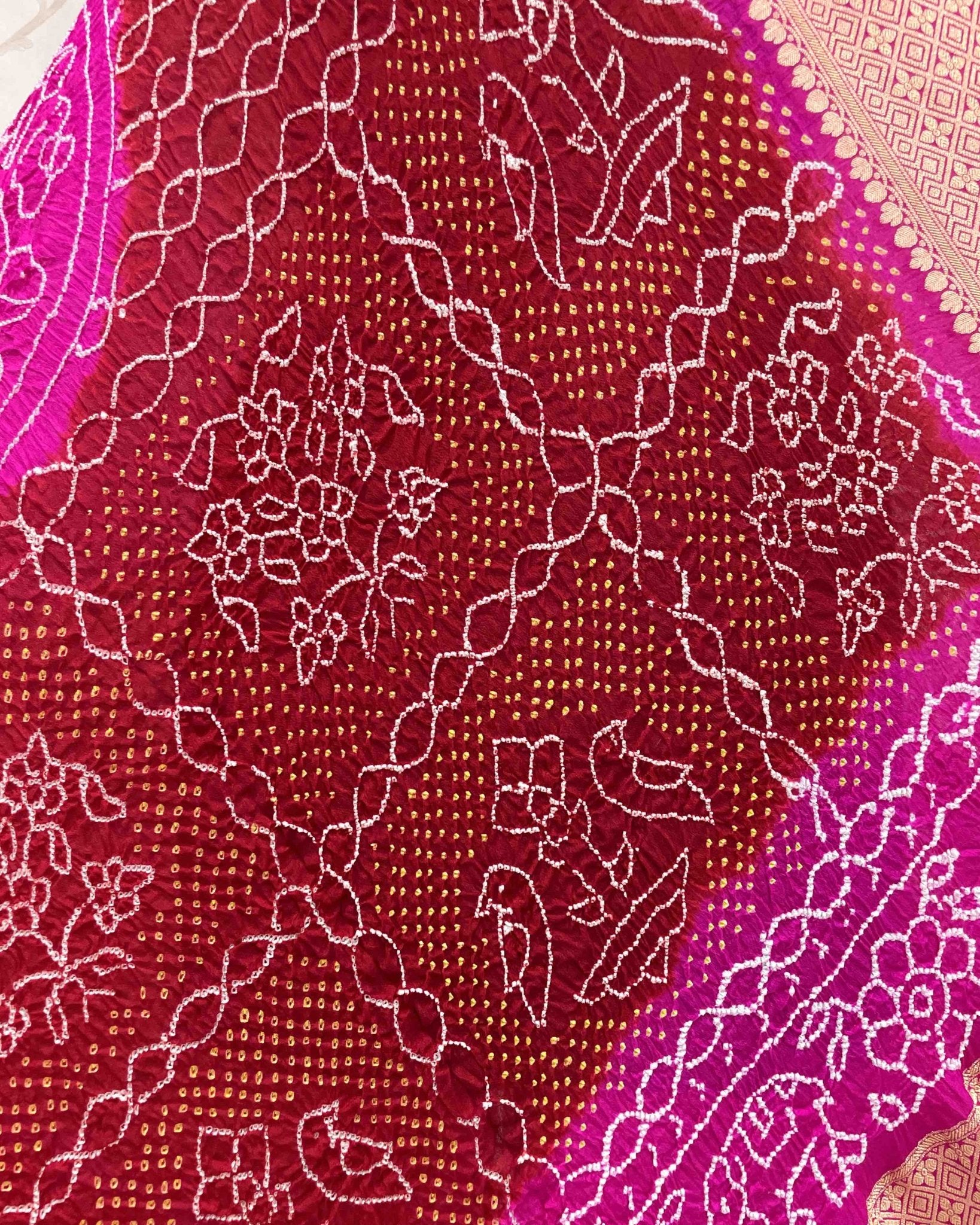 Pink & Maroon Rai dana Georgette Bandhani Dupatta - SindhoiPatolaArt