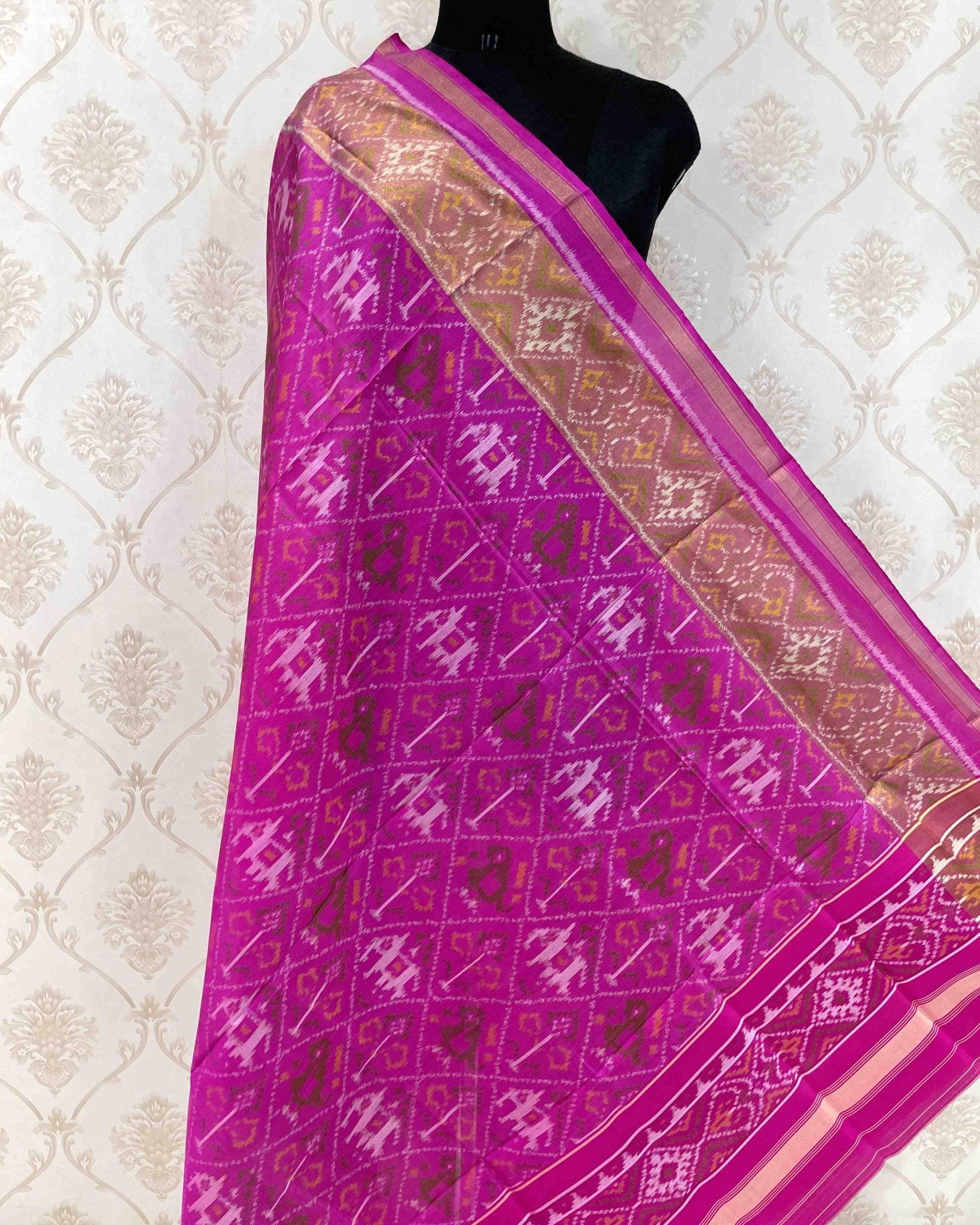 Pink Narikunj Designer Patola Dupatta - SindhoiPatolaArt