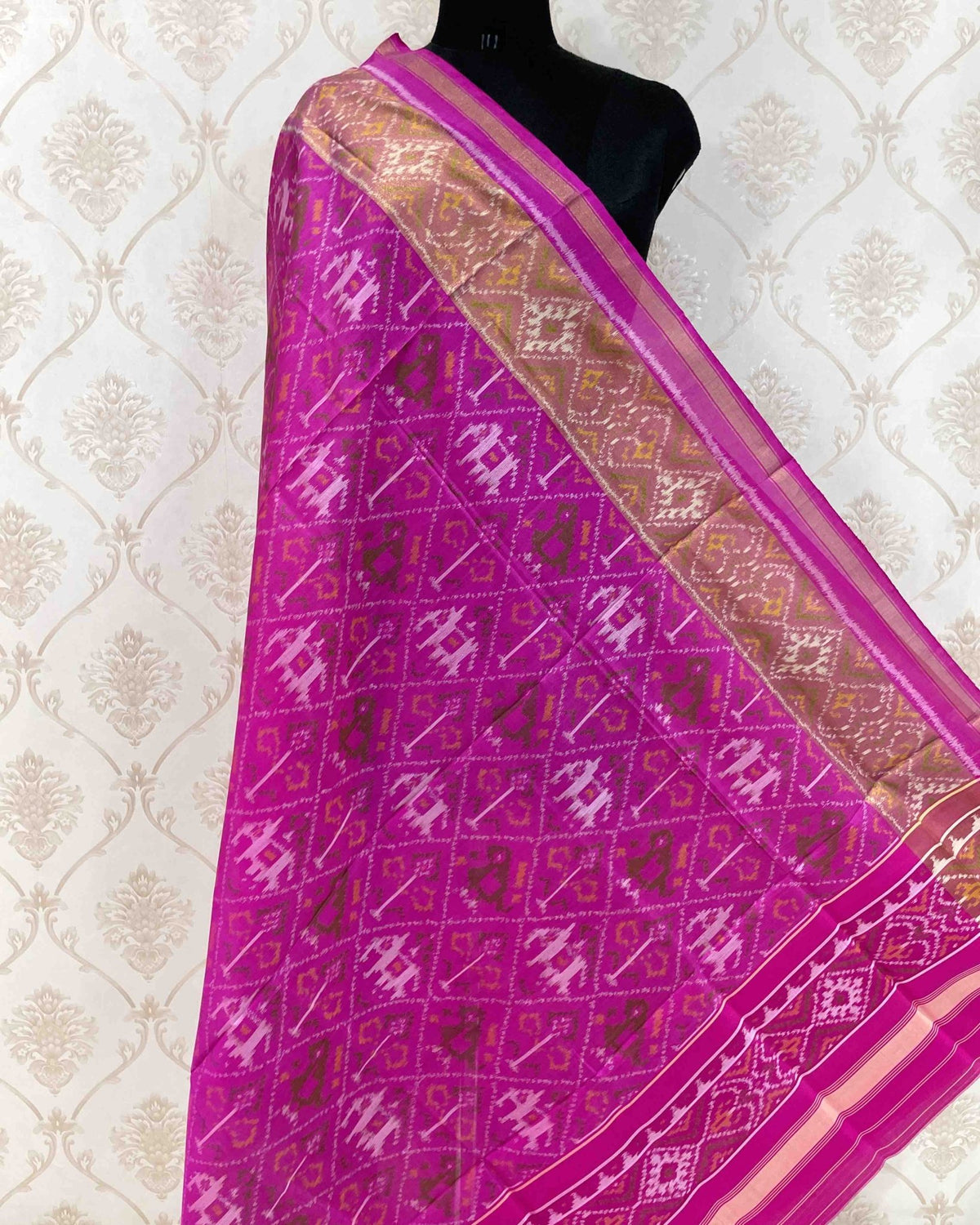 Pink Narikunj Designer Patola Dupatta - SindhoiPatolaArt