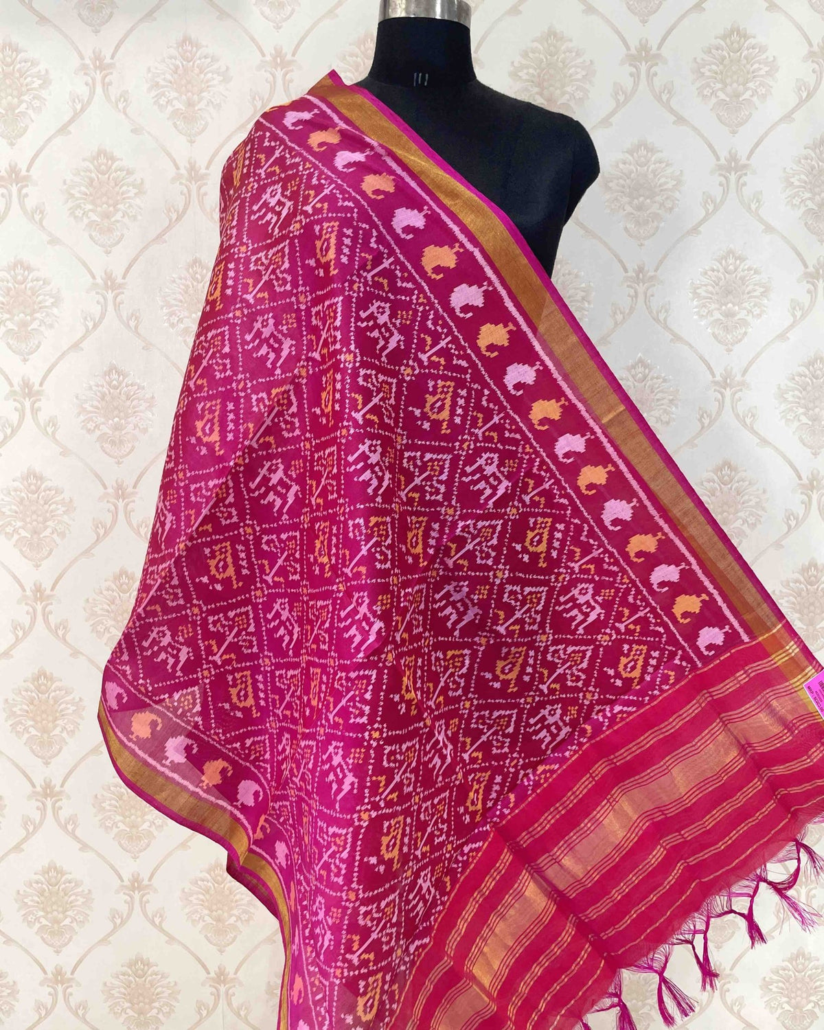 Pink Narikunj Designer Patola Dupatta - SindhoiPatolaArt