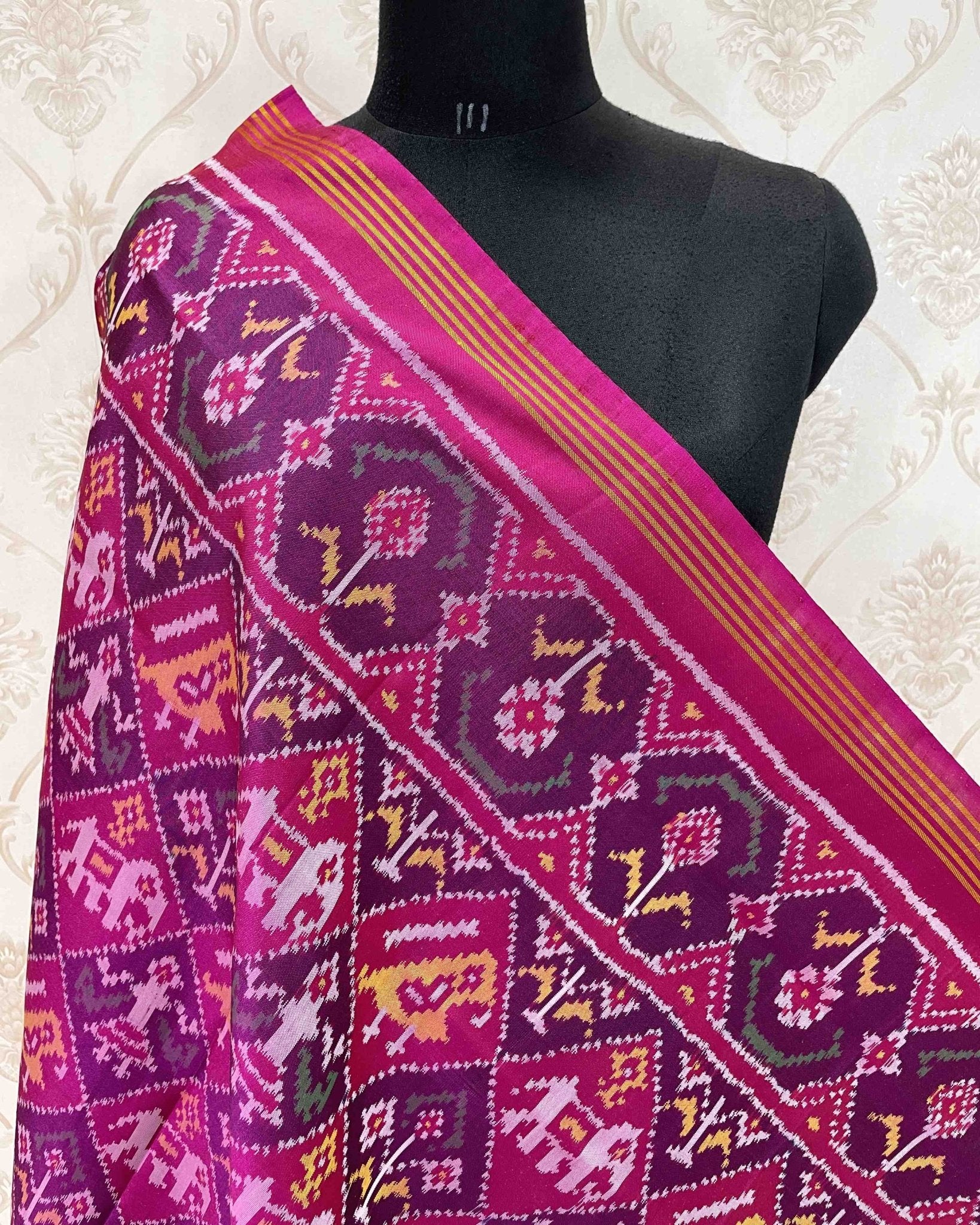 Pink Narikunj Designer Patola Dupatta - SindhoiPatolaArt