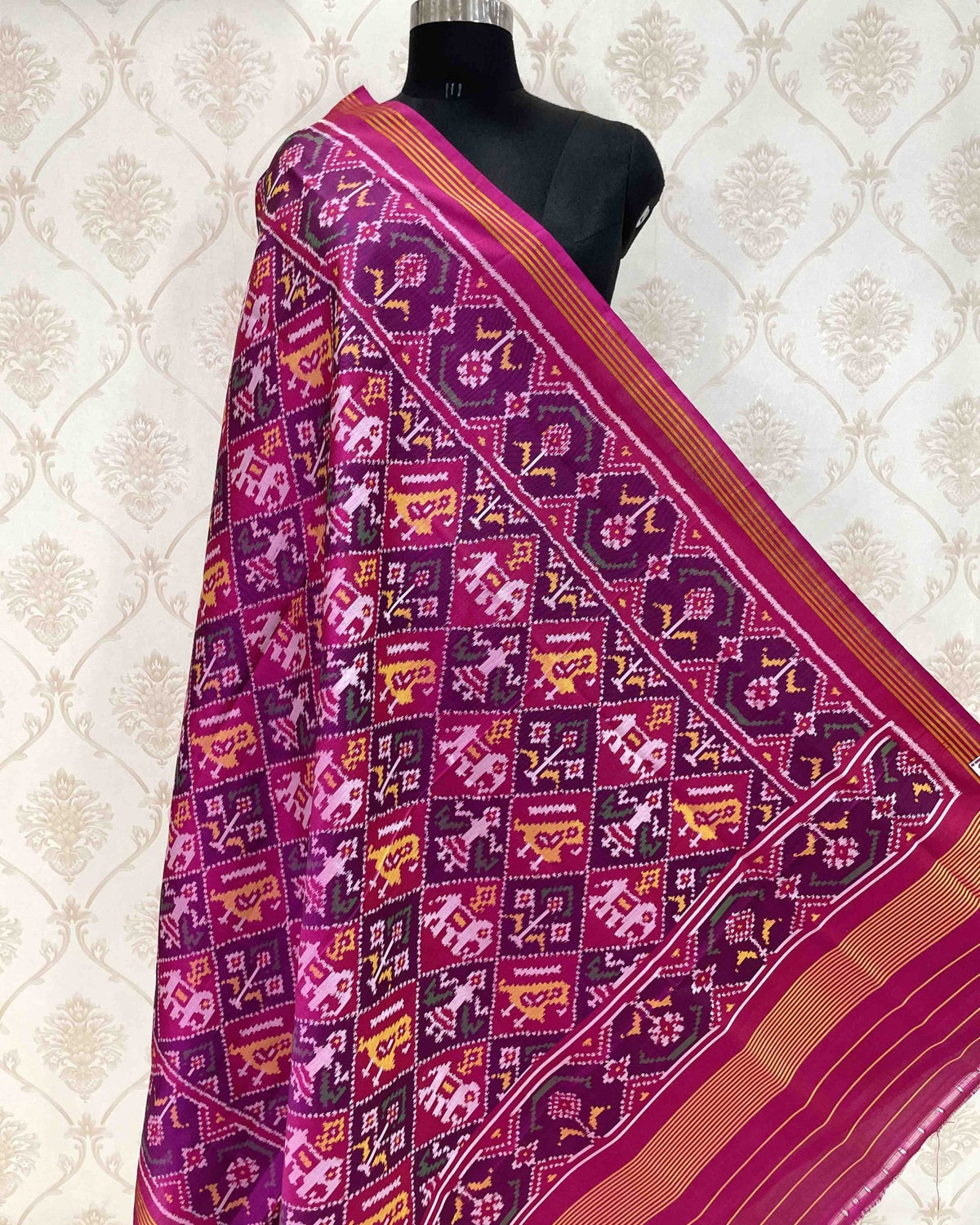 Pink Narikunj Designer Patola Dupatta - SindhoiPatolaArt