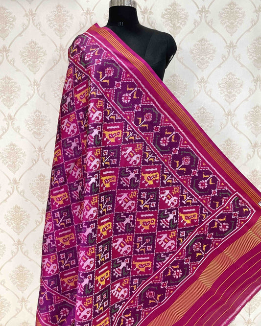 Pink Narikunj Designer Patola Dupatta - SindhoiPatolaArt