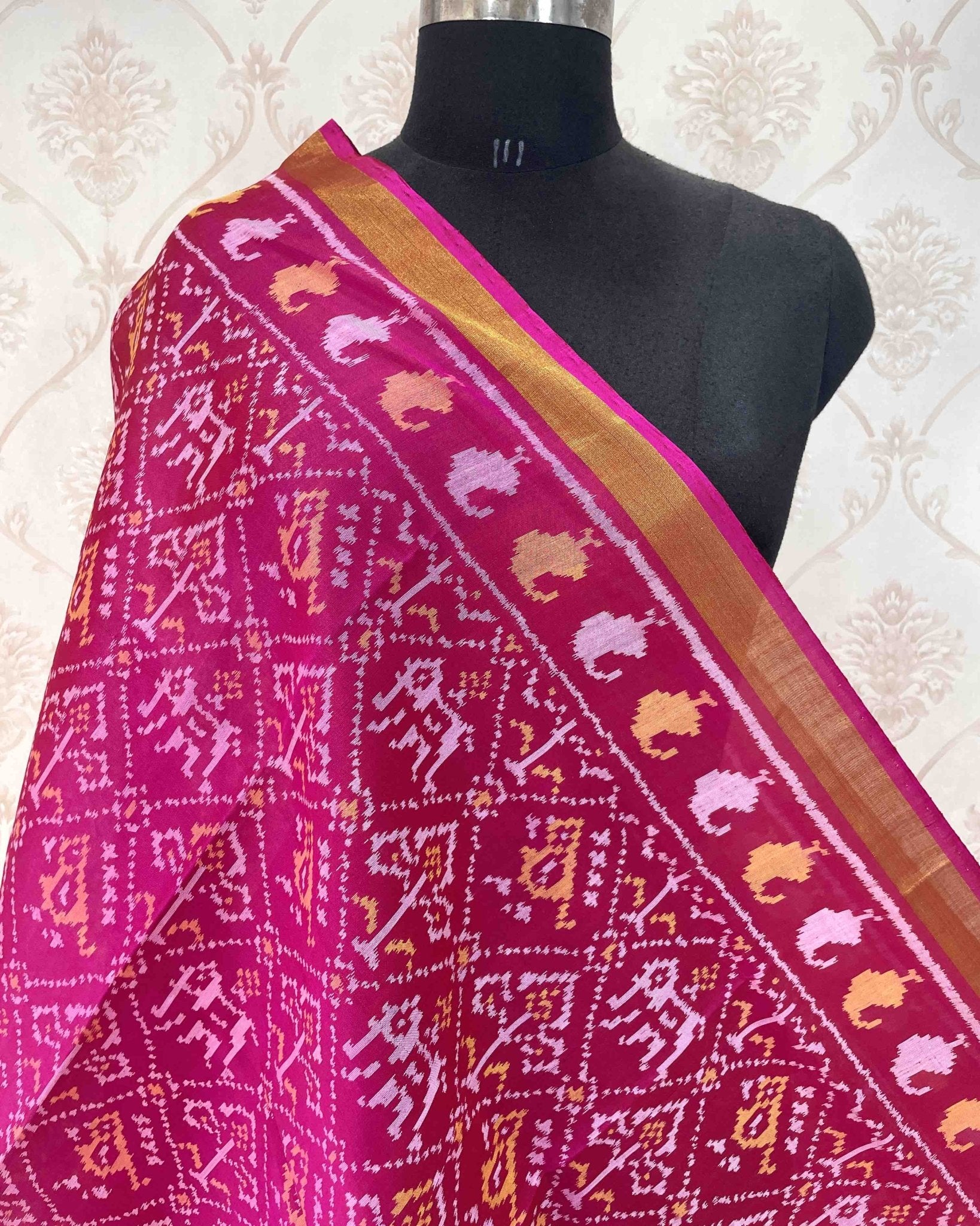 Pink Narikunj Designer Patola Dupatta - SindhoiPatolaArt