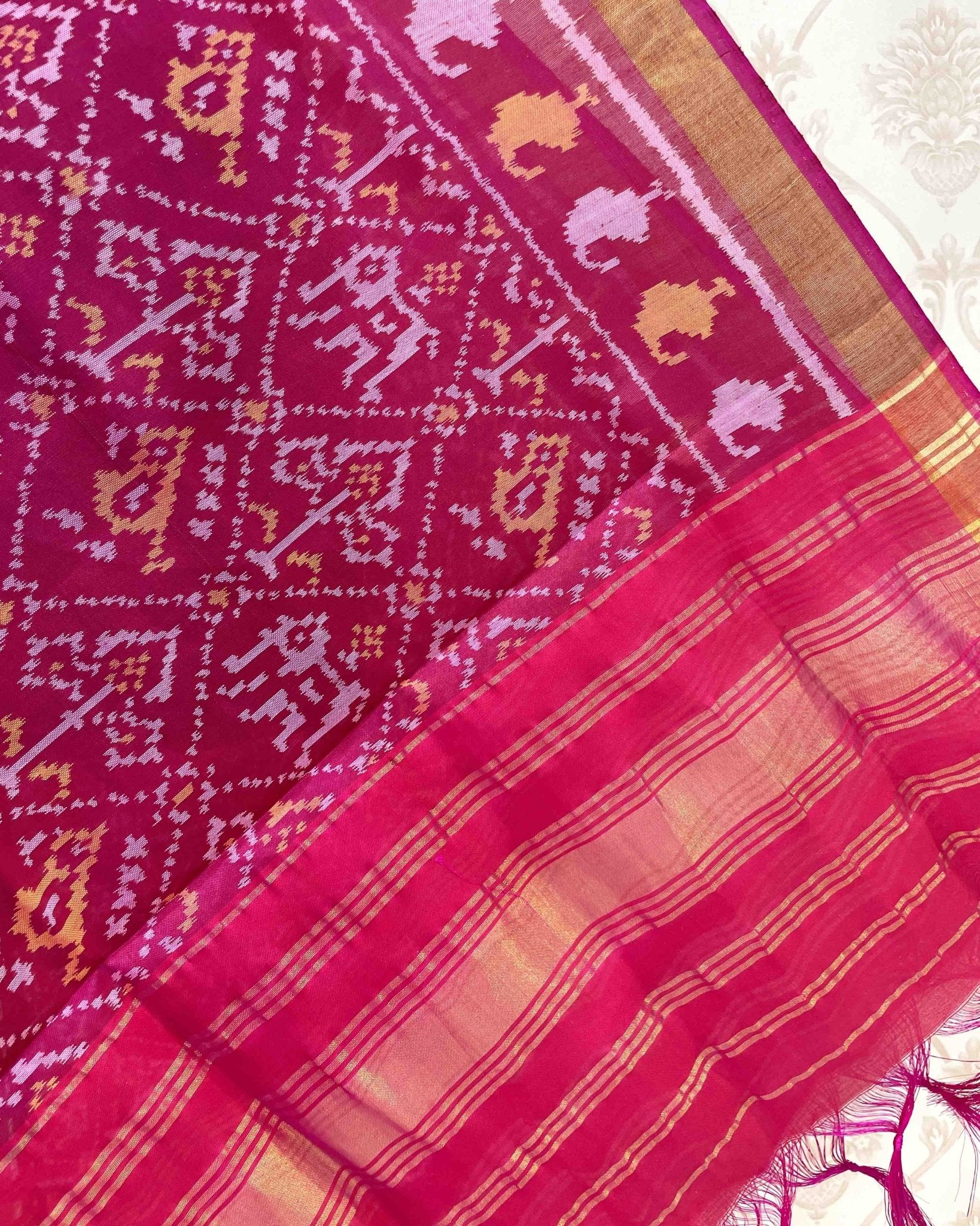 Pink Narikunj Designer Patola Dupatta - SindhoiPatolaArt