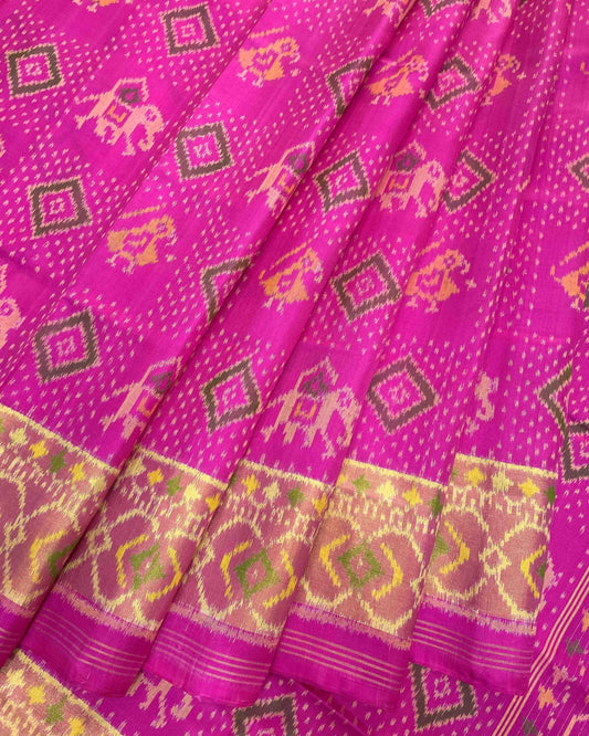 Pink Narikunj Doted Designer Patola Saree - SindhoiPatolaArt