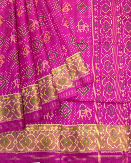 Pink Narikunj Doted Designer Patola Saree - SindhoiPatolaArt