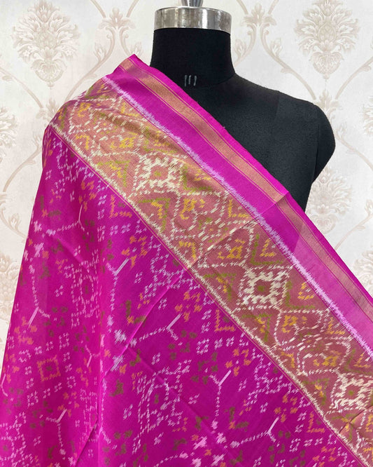 Pink Navratan Designer Patola Dupatta - SindhoiPatolaArt