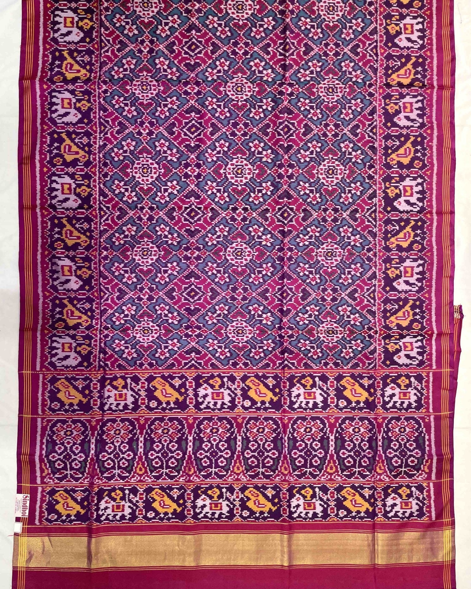 Pink & Turquoise Navratan Designer Patola Saree - SindhoiPatolaArt