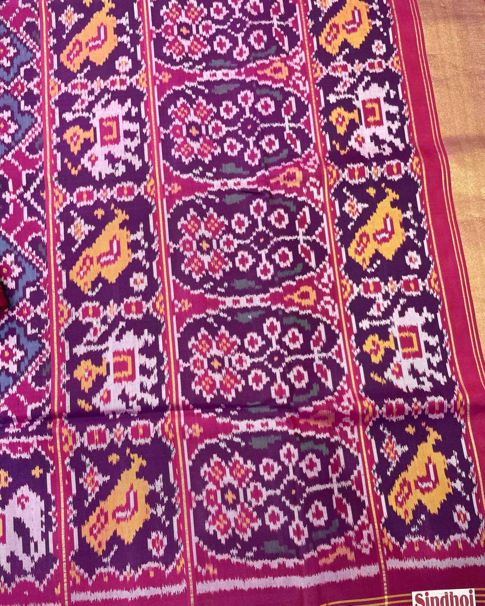 Pink & Turquoise Navratan Designer Patola Saree - SindhoiPatolaArt