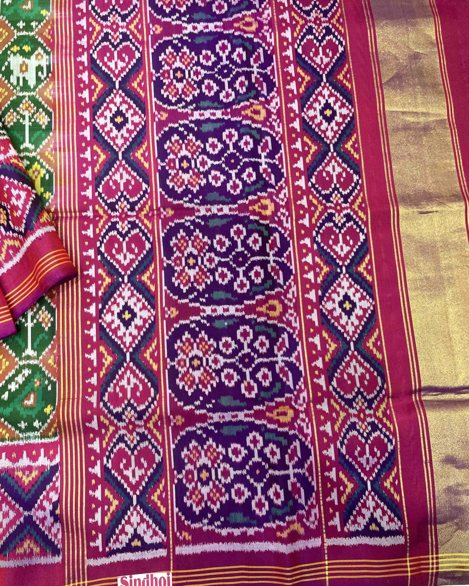 Purple & Green Narikunj Designer Patola Saree - SindhoiPatolaArt