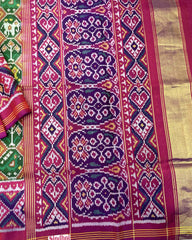 Purple & Green Narikunj Designer Patola Saree - SindhoiPatolaArt