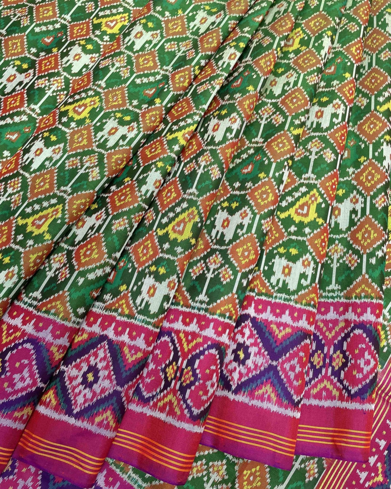 Purple & Green Narikunj Designer Patola Saree - SindhoiPatolaArt