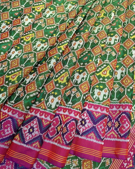 Purple & Green Narikunj Designer Patola Saree - SindhoiPatolaArt