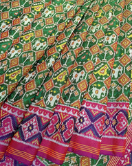 Purple & Green Narikunj Designer Patola Saree - SindhoiPatolaArt