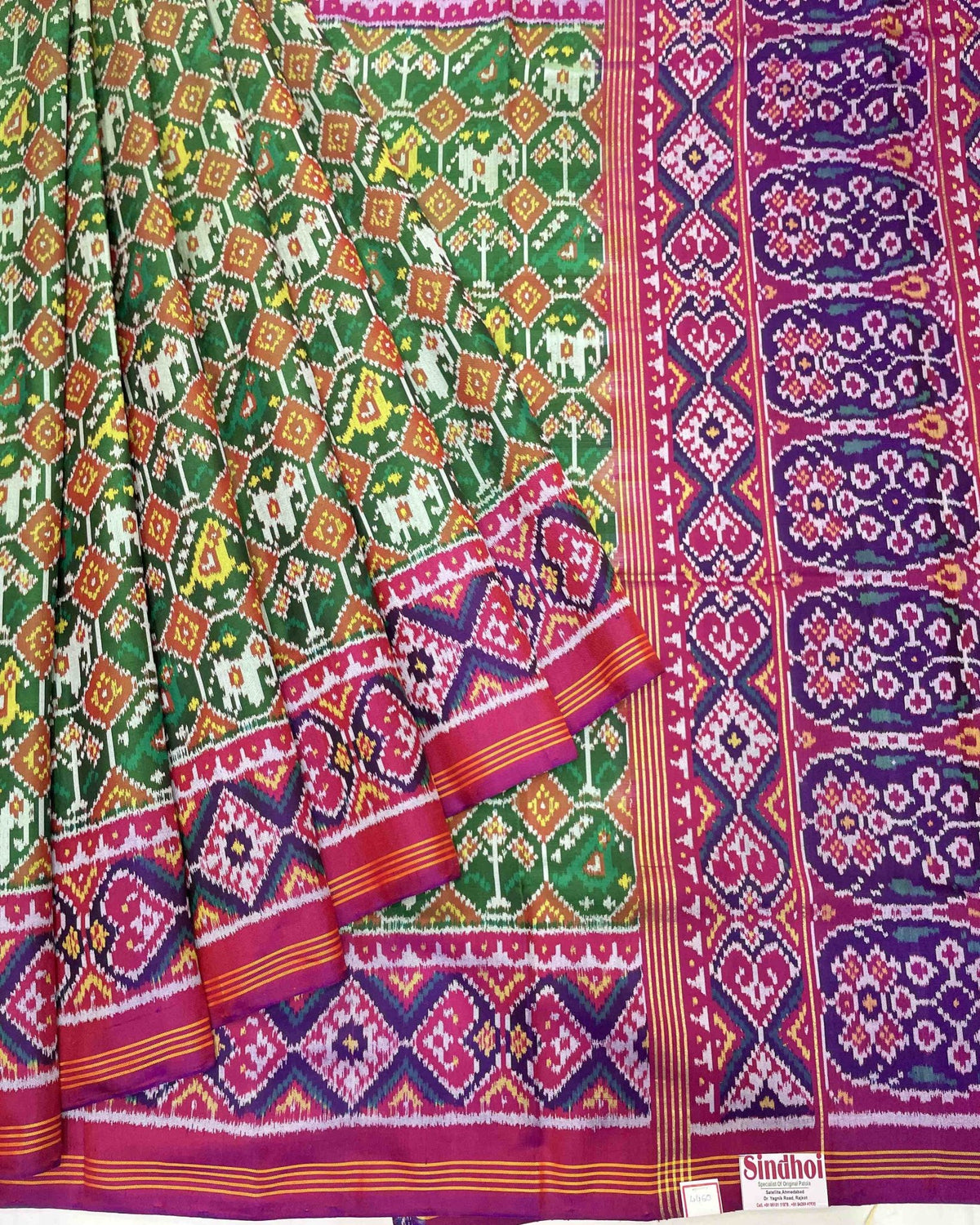 Purple & Green Narikunj Designer Patola Saree - SindhoiPatolaArt